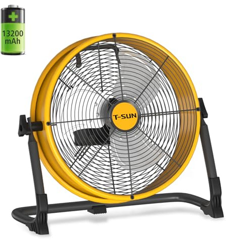 T-SUN Ventilateur de sol rechargeable, 2 options d'alimentation, ventilateur industriel portable de 30,5 cm, ventilateur sans fil à vitesse continue pour chantier