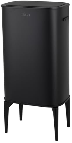 Bayt Poubelle Cuisine 60 Litres - Grande Poubelle Automatique Haute avec Pieds Stables | Design Moderne Noir Inox | Poubelle de Cuisine Tactile ou Capteur avec Couvercle Anti-Odeur
