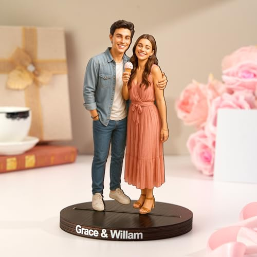 VEELU Personalisierte Figuren mit Foto & Holzsockel, 3D Figuren vom Foto Schreibtischdeko aus Holz Personalisierte Fotogeschenke Valentinstag Jahrestag Geschenk für Sie & Ihn, Paar, Freund, Freundin