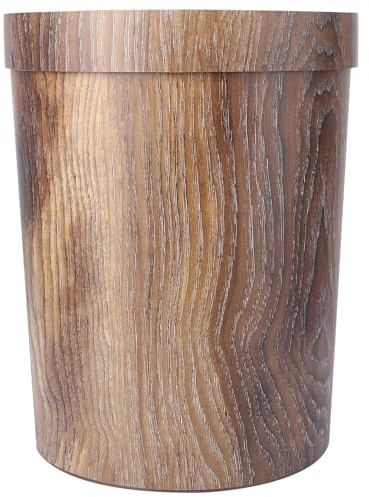 Toyvian Poubelle Cuisine Ronde 14 Litres en Pp Imitation Bois Rétro, Corbeille à Papier Domestique Grosse Capacité pour Salon, Chambre et Bureau, Poubelle Décorative Résistante