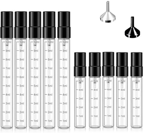 Constefire Atomizador Perfume Recargable, 10 PCS Botella de Perfumes 10ml 5ml, Pulverizador Pequeño, Portátil Bote Frasco spray de viaje para perfume mini botella de spray vacio para viajar, citas.