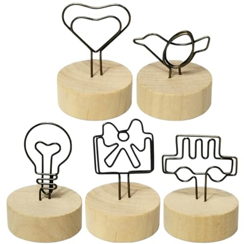Operitacx Lot de 5 Porte-mémos Compacts en Bois Naturel Pinces Créatives pour Bureau, Mariage et Décoration de Table, Supports Originaux pour Notes et Photos
