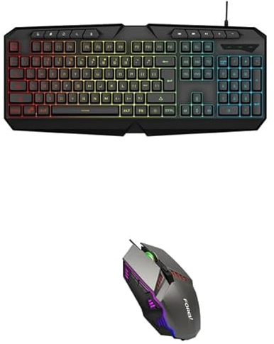 Teclado Gaming Sensación Mecánico.Combo 3 en 1 de Teclado,Raton y Alfombrilla.Retroluminado Luz arcoíris, Color Negro.Cable USB 1,3 m.Ideal Juegos.104 Teclas.Ver Caracteristicas Especiales.