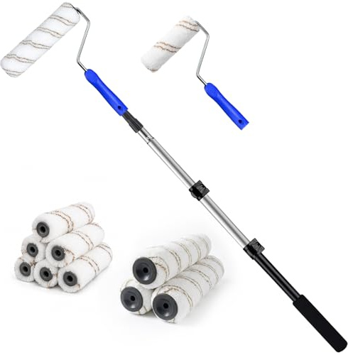 Mister Rui 23cm Große Farbroller Set mit Teleskopstab Best Grip Bügel inkl. 9 Malerwalzen,
