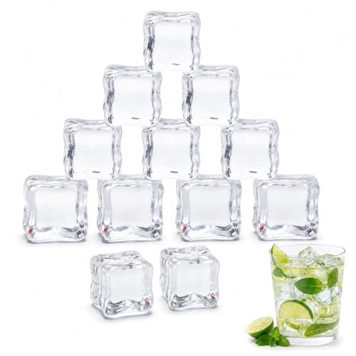 Livawnd 12 Pcs Clear Acrylic Fake Ice Cubes, 2.5cm/1inch Irregular Artificial Ice Chunks, Reusable Decorative Ice for Photography, Cocktail Bars, Parties, Vase Fillers & Retail Displays