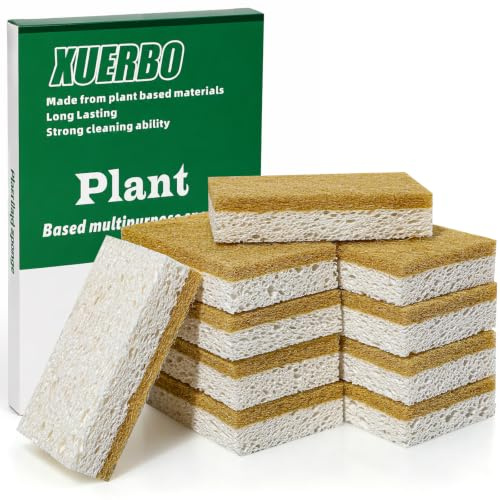 10 Pack Natural Washing Up Sponge, Compostable Kitchen Dish Cleaning Sponge, Biodegradable Multipurposed Washing Up Sponges & Scourers for Dishes with Heavy Duty Scouring, Non Scratch，No odor