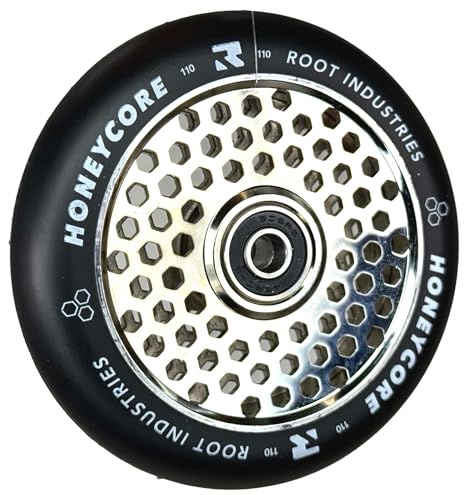 Root Industrie Air Honeycore 110mm Stunt-Scooter Rolle + Fantic26 Sticker (Chrome/Pu Schwarz)