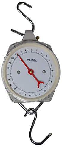 HELO Zeigerschnellwaage 25 kg analog mit 100 g Skala Unterteilung, Handwaage mit 2 S-Haken zum Auf- und Einhängen für eine schnelle Gewichtsbestimmung