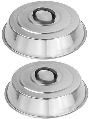 12 Inch Heavy Duty Cheese Melting Dome Wok Lids - Stainless Steel Griddle Grill Accessories - Durable Round Basting, Steaming Cover - Heat Resistant Handle for Flat Top Griddle Grill- 2 Domes