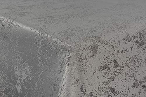 First-Tex Tischdecke Damast Jacquard Brilliant Meliert 130x260 eckig in Silber hellgrau mit gerade Saumkante