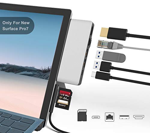 Bawanfa Surface Pro 7 Docking Station - 4K HDMI Adapter Mit 100M Ethernet LAN, USB-C Audio & Datenübertragung, 2 USB 3.0, SD Kartenleser Converter Combo Adaptor