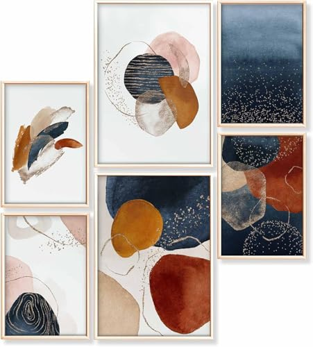 Heimlich – Poster-Set – 2 A3 / 30 x 42 cm + 4 A4 / 21 x 30 cm – Premium-Poster – ungerahmte Drucke – moderner Stil – abstraktes Aquarell Gold I