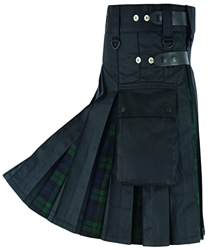Hamilton Kilts Hybrid Blackwatch Scottish Kilt Highland escocés Falda escocesa Tradicional Tierras altas Algodón Tartán Vestir, W48