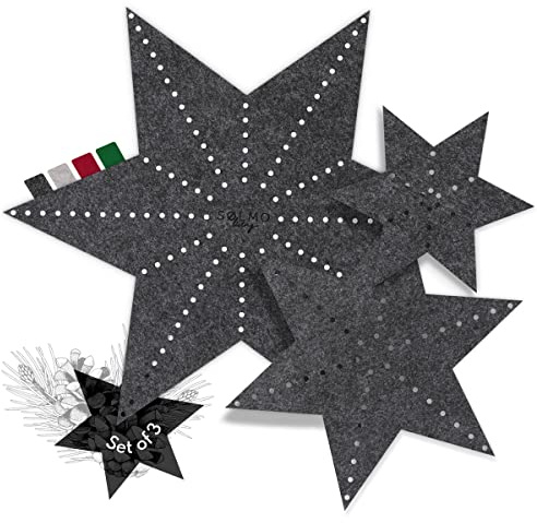 sølmo I 3 Filz Sterne für Tisch Deko I Filzuntersetzer Stern groß bis klein I Tisch-Untersetzer Filz als Winterdeko innen, Grau [Dark Stone]