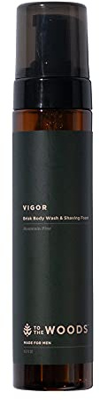 To The Woods Vigor Brisk Shower and Shave for Men - All in One body wash, beard wash, shampoo, and shaving foam - Pure Pine Essential Oil - 8.5 Fl Oz
