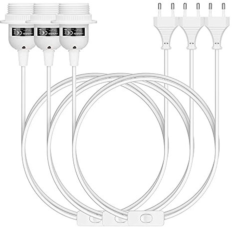 kwmobile 3x E27 Lampenfassung mit Schalter - E27 Fassung Weiß mit 5m Netzkabel Schraubring Schalter - Lampenaufhängung Pendelleuchte Hängeleuchte