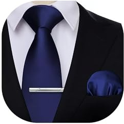 HISDERN Herren Krawatte Klassische Einfarbig Krawatte und Einstecktuch Krawattenklammer Set Krawatten für Feierliche Hochzeit Party