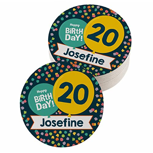 Herz & Heim® Pappuntersetzer -Happy Birthday- mit Name und Alter, 30 Stück