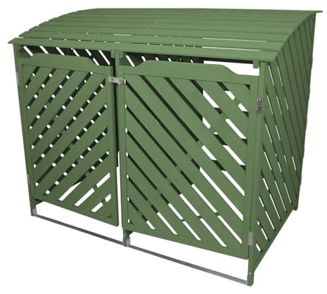 Doppel Mülltonnenbox aus Fichtenholz – Mülltonnenverkleidung für 2 x 240L Tonnen, verschließbarer Mülltonnenschrank mit Deckel, wetterfeste Gartenbox auch als Gerätebox nutzbar, Grün