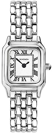 Sekonda Monica - Damen-Armbanduhr mit Quarzwerk, 20 mm, mit analogem Zifferblatt und Armband aus Legierung, Farbe: weiß, Modern