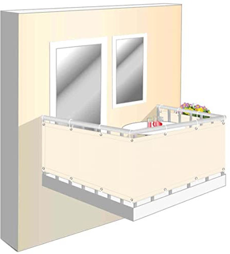 Wind und Sichtschutz Stoff für Balkon 85x400cm, Balkonverkleidung Sichtschutz Zubehör inklusive Sichtschutz Balkon Blickdicht für Balkongeländer, Terrasse & Garten beige