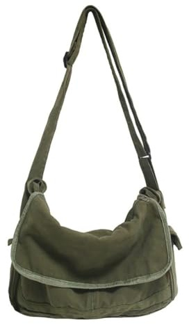 Vintage Canvas Messenger Bag for Men Women Crossbody Bag Satchel Shoulder Bag Harajuku Streetwear, Army Green