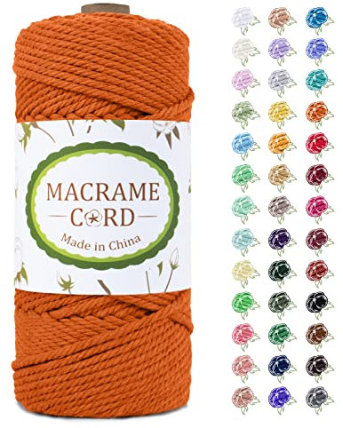 LEREATI Makramee Garn 4mm x 100m, Natur Baumwollkordel Baumwollgarn Farbig Baumwollseil Baumwollschnur, Macrame Cord 4mm für DIY Basteln Geflochten Wandbehang Vorhang Hängepflanze (Orange)