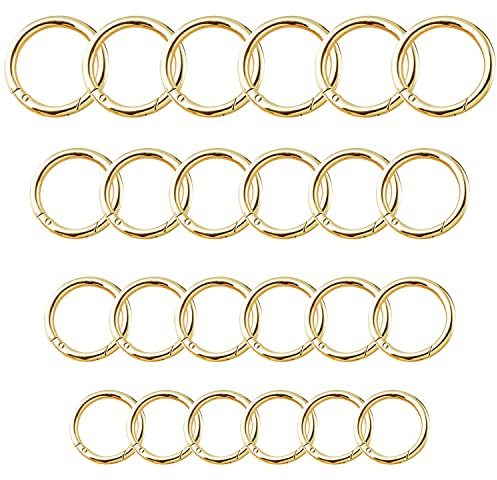 24 Stücke Snap Runde Karabiner DIY Rund Frühling Karabinerhaken Ringe für Schlüsselanhänger Handtasche Geldbörse Dekoration Handwerk Zubehör (Gold)