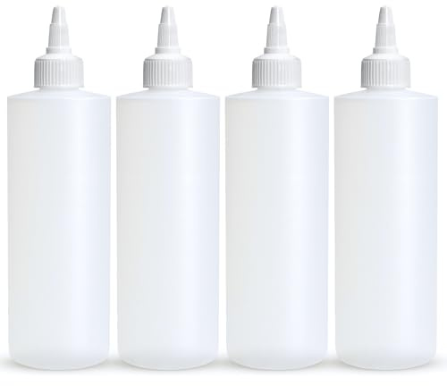 BRIGHTFROM Condiment Squeeze Bottles, 12 OZ Empty Squirt Bottle with Twist Top Cap, Leak Proof - Great for Ketchup, Mustard, Syrup, Sauces, Dressing, Oil, Arts and Crafts, BPA FREE Plastic - 4 PACK
