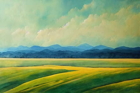 adrium Acryl-Bild 140 x 90 cm: Abstrakte grüne Landschaft mit Himmel und Feld-Aquarell-Malsammlung (192678599)