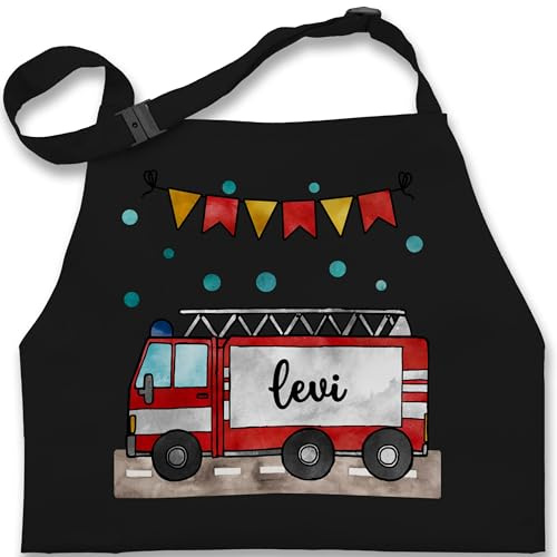 Geschenk mit Namen personalisiert by Shirtracer - Kinderschürze Schürze Kinder Jungen Mädchen - Feuerwehrauto Motiv I Leiterwagen Geschenk Feuerwehr I Löschzug