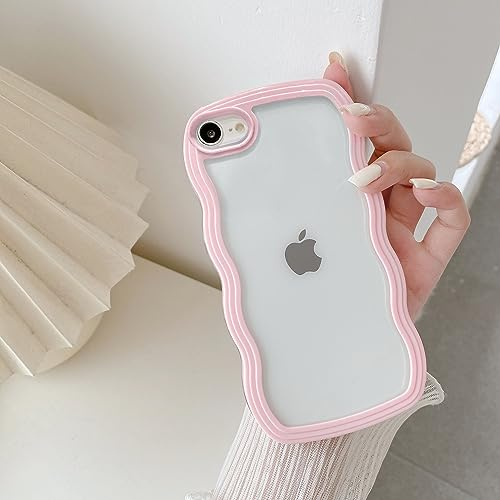 QLTYPRI Skal kompatibelt med iPhone 7/8/SE, söt, lockig, vågig ram, klart fodral, transparent mjuk silikon, telefonskydd i stötsäker TPU, rosa