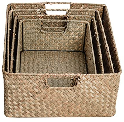 YARNOW 4 Pièces Boules De Loterie Panier De Rangement En Jacinthe Bacs Organisateurs En Rotin Panier Tressé à La Main Paniers Divers Tissés Osier Rectangle De Légumes Bureau