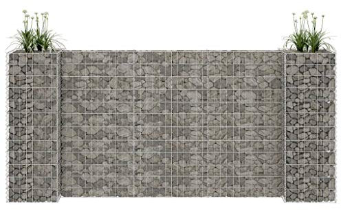 Homgoday H-förmiger Gabionen-Pflanzkorb Steinkorb Drahtkorb Steingabionen Gabionenkorb Gabionenhaken Gabionenwand Gabionen Zaun Gabionenkörbe für Garten Stahldraht 260x40x120 cm