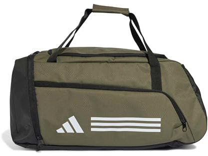 adidas Unisex Essentials 3-Stripes Duffel Bag, Olive strata/White, M
