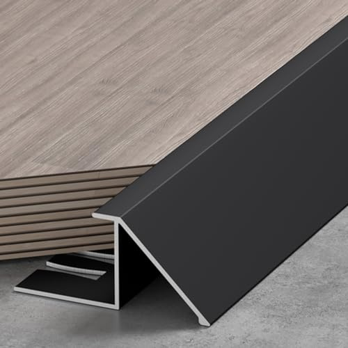 TREGOO Transition Strip Wood Flooring Transition Ramp Reducer, Indoor Metal Threshold Cover for Uneven Floors/Tiles/Carpet, Laminate Underlay Edge Trimming Bar (Color : Black, Size : 16mm-18mm)