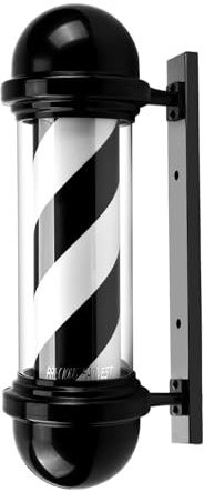 precious harvest 51cm Barbier Pole, Rot Blau und Weiß Barbershop Rotierende Leuchte, Klassische Schilder für Friseursalon, LED-Lichtquelle, Wandmontage, Schwarz