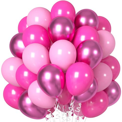 60 palloncini fucsia, rosa, elio, crema, palloncini in lattice rosa metallizzato, 12 pollici, decorazione per ragazze, donne, matrimoni, compleanni, baby shower, battesimo