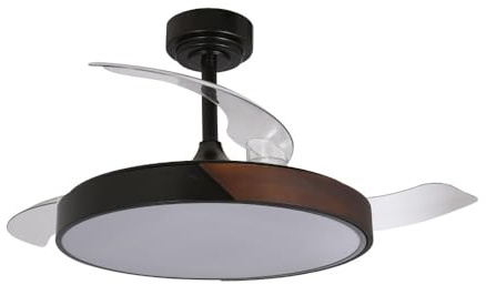wonderlamp Ventilador de Techo con aspas retráctiles, Ventilador de techo con Luz LED y Mando a Distancia, Terno, Silencioso de 72W, Negro y Madera, Ideal para Dormitorios de 13-20 m²