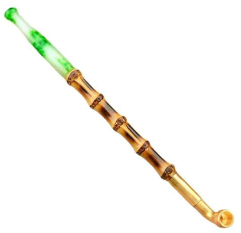 Long Tobacco Smoking Pipe, Vintage Men's Handmade Pipe, Cigarette Pipe, Tobacco Pipe, Copper Tobacco Pot, Jade Cigarette Holder, Metal Filter, Bamboo Body,Handmade Retro Pipes(25CM,A)