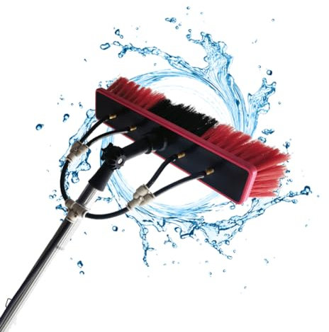 Brosse Telescopique Toiture 3-9 m, Perche Télescopique Nettoyage, Télescopique Brosse avec Conduites d'eau et Balais pour Fenêtres Hautes Intérieure et Les Panneaux Solaires (35cm,6m)