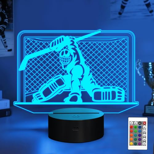 YuanDian Eishockey-Torwart Nachtlicht, Eishockey-Jungs 3D LED Lampe, 16 Farben Dimmbar und zeitgesteuert mit Fernbedienung, Eishockey Geschenke für Jungen Mann
