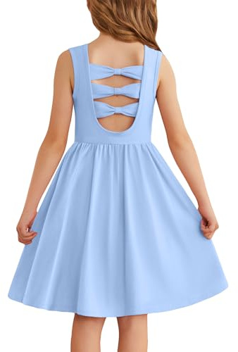 Arshiner Niñas Vestidos Sin Mangas Niños Volver Lazo Vestido de Verano Infantil Algodón Elegante Vestidos Ocio con Cuello Redondo Swing Vestidos Fiesta para Niñas 3-14 Años