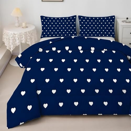 TMMDH Bettdecke 200x220 Ohne Bezug Nutzbar, Blaue Liebe Bettdecken Waschbar Ganzjahresdecke Einfachheit 4 Jahreszeiten Steppdecke, Bettzeug Microfaser mit 2 Kissenbezug für Sommer Winter Doppelbett