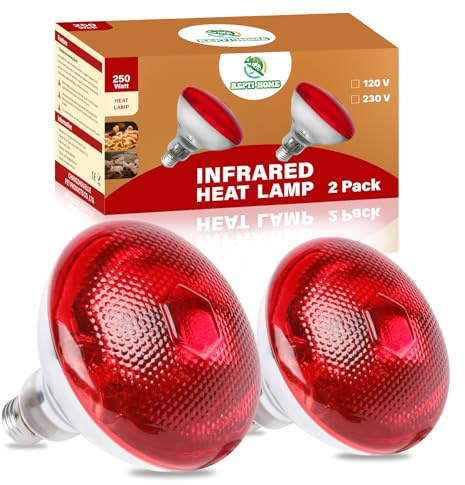 REPTI HOME 250W Red Heat Lamp Bulbs for Chicken,Infrared Flood Light Heat Lamp Bulb, Incandescent Light Heat Lamps for Chicks, Reptile, Pets, Par38 Glass E26 Base 2PCS