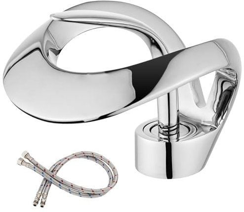 Faucet for Bathroom Sink/Single Hole Bathtub Faucet, Waterfall Spout, Elegant and Unique Swan Shape, Hot and Cold Double Pipe Washbasin Faucet, Solid Brass Material, (Chrome Silver)