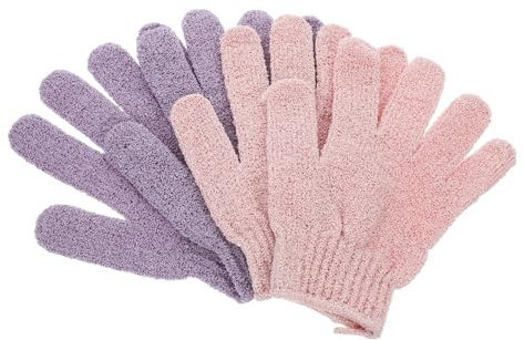 LRXIYODE 2 Paar Peelinghandschuhe Bad Verdickt Dicht Gewebt Fünf Finger Design Tiefenpeeling Hautschonend Wiederverwendbar Badezubehör für Damen Herren Körperreinigung Dusche