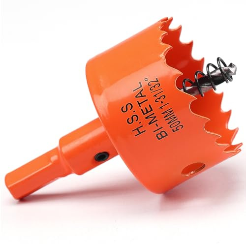 Lochsäge 50 mm, Lochsäge mit Bohrer für Holz, orangefarbener Bimetall-Lochschneider, glattes Schneiden für weiches Metall, Trockenbau und Kunststoff