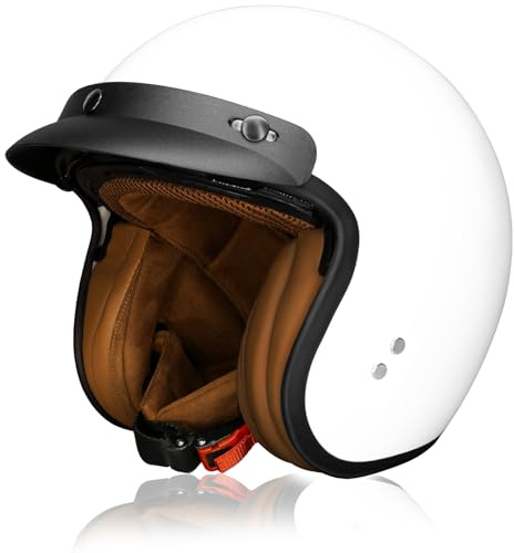 Casque Moto Jet ECE Homologué, Casque Femme Scooter Ouvert Adulte Vintage Visière, Casque Jet Ouvert Scooter (Frozen White, XXL)