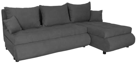 FORNIRO 24 NELA Ecksofa 199x143x80cm Graphit Wohnzimmer Couch Schlafsofa | Mit Schlaffunktion & Bettkasten - L-Form - Kissen - Stoff Premium | ausziehbar Gäste bequem Stauraum Design hochwertig robust